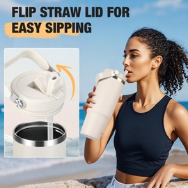 BesWin 30oz Tumbler with Handle and Straw, Double-Walled Leak-Proof Drinking Water Bottle for Cold or Hot Drinks, Gifts for Women & Men, Yellow Daisy