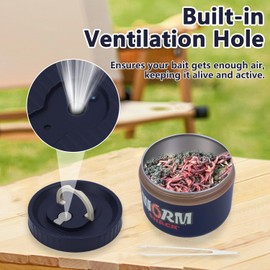 VKVXCLON Fishing Bait Container, Insulated Stainless Steel, Live Bait Storage, Worm Storage Box, Nightcrawler Box, Bait Tank, Compact and Durable,Small and Portable, Keeps Bait Fresh and Alive (Blue)