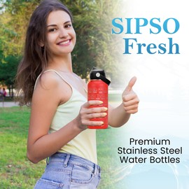 SIPSO fresh National park water bottle with stickers- Laser-Engraved logos, 32 oz Cool Gifts for Hikers, Featuring Iconic USA National Park Landmarks Outdoor Gift(Red)