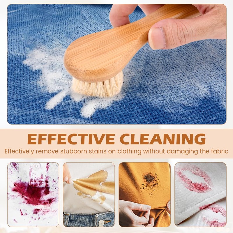 Laundry Stain Brush, Natural Soft Boar Bristles
