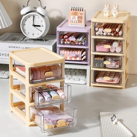 Verve Jelly Mini Storage Tower 4 Tier Plastic Storage Box Drawer Bins, Small Desk Organizer Boxes, Stackable Chest of Drawers for Home, Office, Desktop, Purple