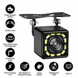 Backup Camera, Waterproof IP68 Backup/Front View Camera, Car Rear View Camera Night Vision with Infrared LED, 170°All-Round View, Reverse Camera for Cars, Trucks, RV, SUV, Van (Black)