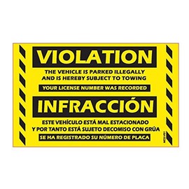 100 MESS Parking Violation Stickers Hard to Remove - Bilingual Spanish Tow Warnings - No Parking Stickers - Bad Parking Stickers - Super Sticky Warning Stickers for Towing Parked Cars 8x5 in, Yellow