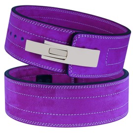 Lever Weight Lifting Leather Belt - 10mm Powerlifting Lever Belt for Men & Women - Lower Back Support Weightlifting Belt for Powerlifting, Deadlifts, Squats (L, Purple/White)