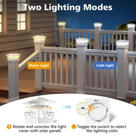 NIORSUN Solar Post Lights Outdoor 12 Pack, 2 Modes LED, Deck Fence Post Solar Lights for 3.5x3.5 4x4 5x5 5.5x5.5 Caps Patio Garden Decoration, White