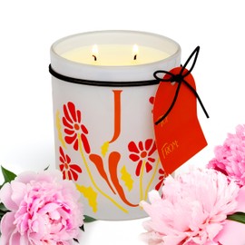 KAORI Scented Classic 17.5oz Large Tumbler Candle – Dual Wicks, 110-Hour Burn Time, Perfect for Relaxation & Holiday Gifting (Pink Peony, Letter J)