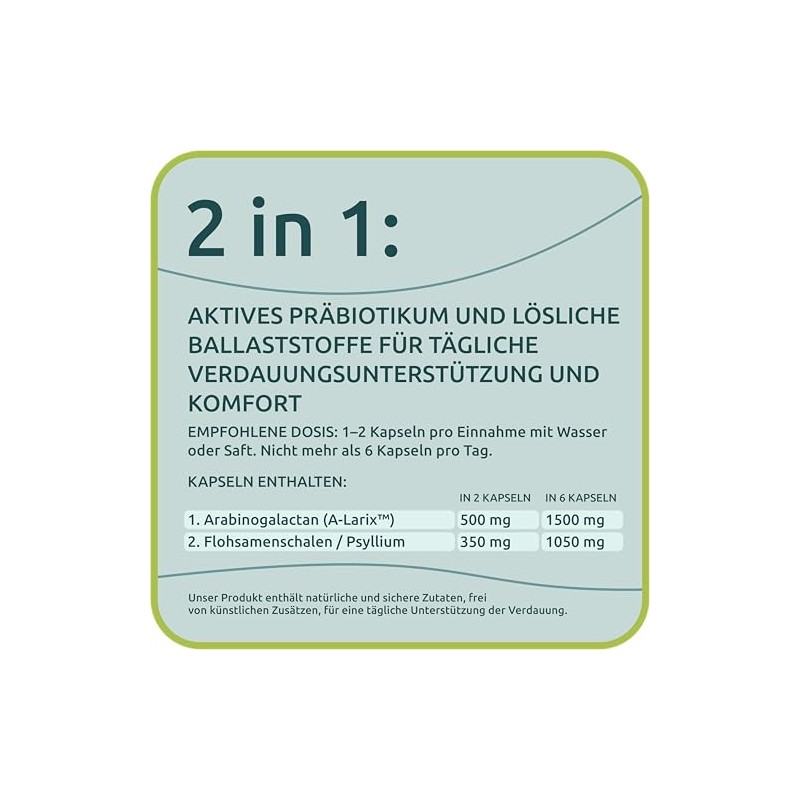 Psyllium Husk (Plantago ovata) + Arabinogalactan ≥95% - 660 mg,