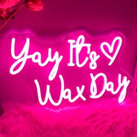 Yay It’s Wax Day Neon Sign For Spa Beauty Room Nail Brows Lashed Salon Studio LED Wall Art Decor For Business Stores Logo Barber Shops Led Word Indoor Custom Neon Lights 5V USB Powered Pink 40×23.6 CM