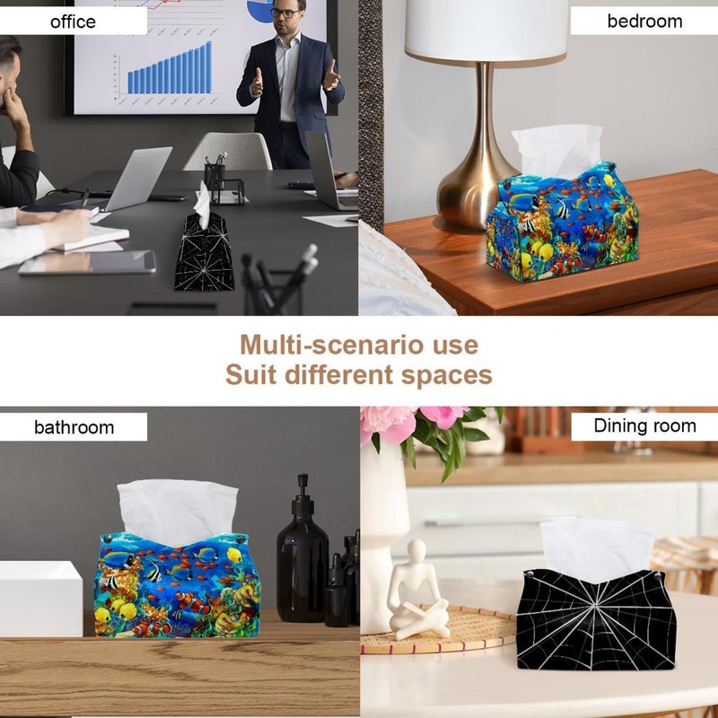 2 Pack Tissue Box Cover Holder, Under Water Fishes in