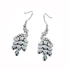New White Faux Fire Opal and Crystal Peacock Charm Hook Dangle Drop Earrings Elegant Cute Unique Stunning Pretty jewerly Perfect for Any Occasion CRR01363INE
