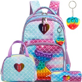 Meetbelify Mermaid Backpack for Girls Backpacks for Elementary Preschool Student with Lunch Box Pencil Case 3 in 1 Bookbag for Girls for School