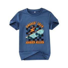 First Day of School Shirt for Boys Rolling Into 2nd 2nd 3rd Grade T-Shirt Kid Skateboard Back to School Tee Top (Blue-2nd Grade, 8-9Y)