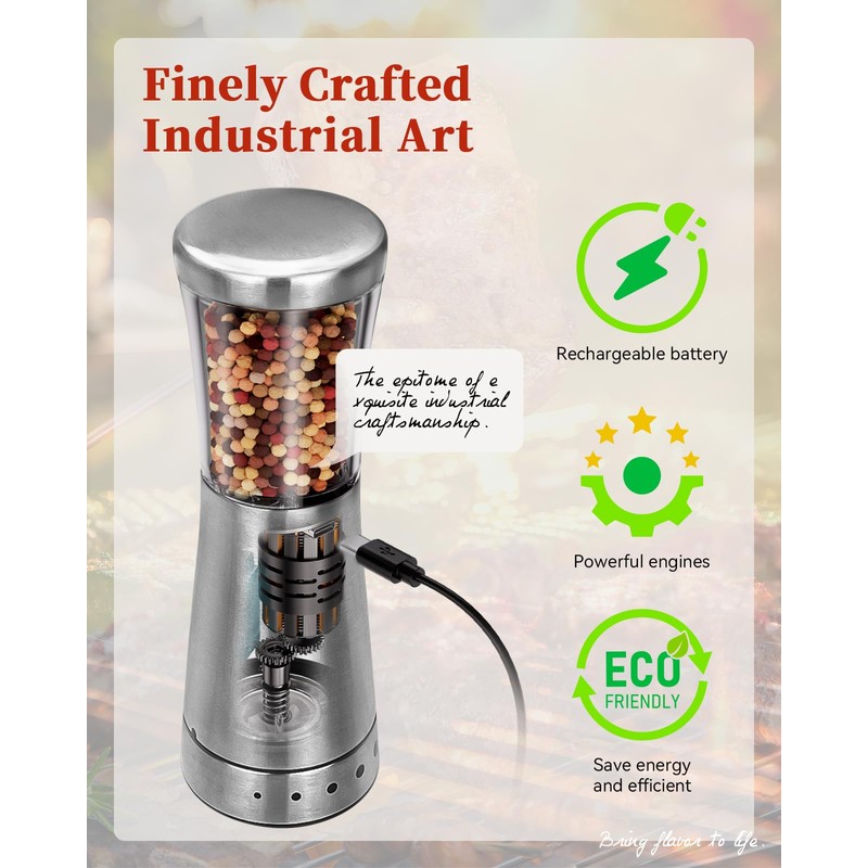 Electric Salt and Pepper Grinder Set with Storage Base, Stainless