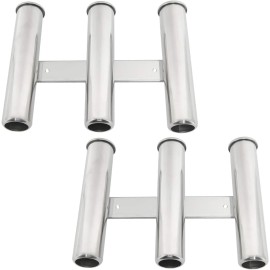 DasMarine Stainless Steel 3 Tubes Boat Fishing Rod Holder Wall Mounted for Marine (2 Pack)