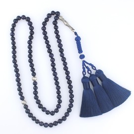 beirunde Tasbih Tesbih Islamic 99 Prayer Beads, Muslim Islam Subha Sebha Worry Beads, Misbaha Masbaha Tasbeeh Sibha Beads, Allah Mohammed Ramadan Rosary, Blue Sandstone Beads with Tassel, 99 Beads,