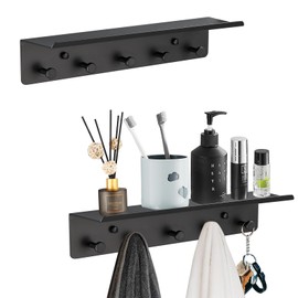 SIMVE Towel Rack with Shelf Wall Mounted, Set of 2 Aluminum Bath Robe Hook, Outdoor Pool Holder or Bathroom Hot Tub Accessories, Metal Bathtub Hanger, Decor Display Storage for Hat Clothes Key Bag