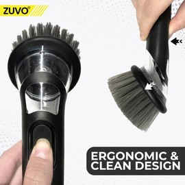 Soap Dispensing Scrubbing Brush with Handle - Efficient Washing Up Brush for Kitchen - Durable Dish Brush for Effective Cleaning - Zuvo
