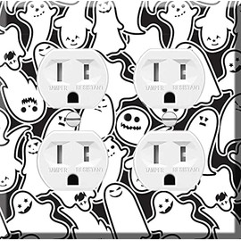 Double Duplex Outlet Cover Wall Plate - Creepy Ghost Doodle