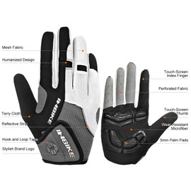 INBIKE Men's Cycling Gloves, Full Finger Gel Padded Mountain Bike Grey X-Large