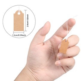 FAMIDIQGO Pack of 100 Marking Labels, Kraft Paper Price Tags, Writeable Blank Price Tags with Elastic Band for Hanging, 2.6 x 1.5 cm
