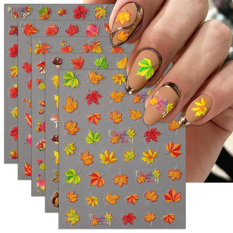 IDDFEVE Embossed Fall Nail Art Stickers, 5D Thanksgiving Day Nail