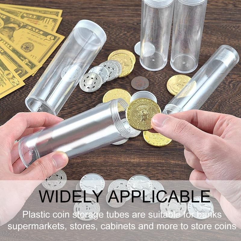 Mcoser 5Pcs Plastic Clear Round Coin Storage Tube,Quarter Storage Tubes,for