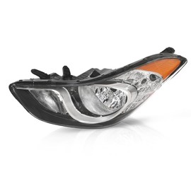 PIT66 Headlight Assembly Front Headlamp Left Side Compatible with Hyundai Elantra 2011 2012 2013, Fit for w/Factory Halogen Headlight Model Only Clear Lens Chrome Housing Amber Reflector