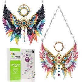 Scettar 2 Pcs Hanging Dimond Art Paintings Kit for Adults, DIY Crystal Gem Craft Painting Kit Angel Wings, Acrylic Board Diamond Dotz Kits Ornament for Home Wall Decor, Box Package