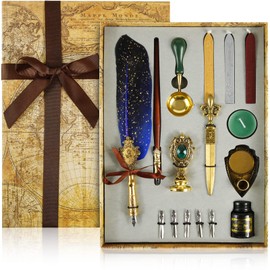 Sterneer Calligraphy Set, Nib Caligraphy Pen Set, Vintage Feather Pen Set with Feathers, Seal Stamp for Stationery Gift (Blue)
