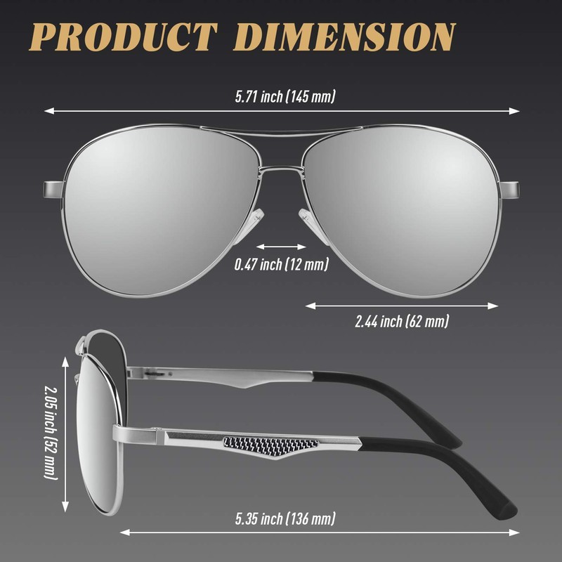 CGID GA61 Premium Al-Mg Alloy Pilot Polarized Sunglasses UV400, Full