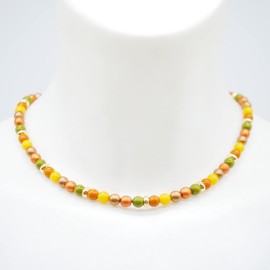 Feliss Handmade Necklaces Made of Pearls, Women's Statement Necklace 45 cm Long in Boho Style. Choker Necklace, Aesthetic Necklace Jewellery. Beads Pearl Necklace for Women in Yellow with Ceramic