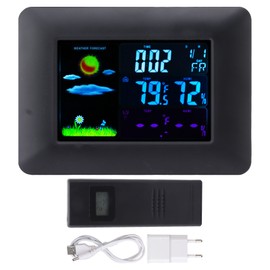 Alarm Clock Wireless Color Screen Multifunctional Weather Clock Temperature and Humidity Testing Intelligent Digital Clock 100‑240V TS-A97 EU Plug