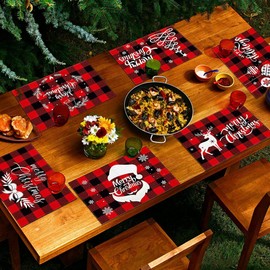 Pack of 6 Christmas Placemats, Christmas Placemats, Waterproof Christmas Placemats for Dining Table Decoration, 45.5 x 30 cm
