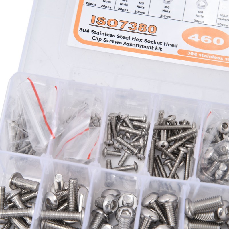 460Pcs Hex Socket Screws Kit 304 Stainless Steel Screw Nuts