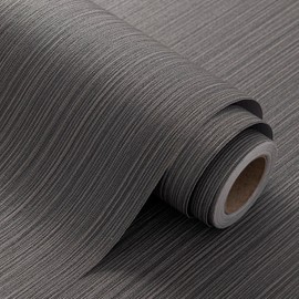 HyunHome Black Grasscloth Wallpaper Peel and Stick Fabric Linen Textured 24"x787" Classic Faux Grassweave Upgraded Thick Self-Adhesive Neutral Contact Paper Vinyl Film Liner Roll for Home Use