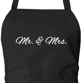 huuraa Apron Mr. & Mrs. Lettering Unisex Apron Cooking Apron with Motif Wedding Gift Idea for Friends and Family, black