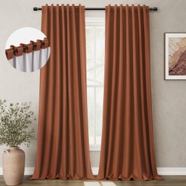 BOODII - Cortinas opacas de terracota de 120 pulgadas de largo para sala de estar, mezcla de lino, pestaña trasera, neutral, modernas cortinas de oscurecimiento de habitación, aislamiento térmico