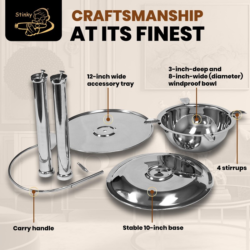 Stinky Cigar Silver Floor Standing Cigar Ashtray with Windproof Design,