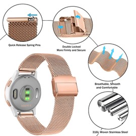 Issinlky band for Garmin Vivoactive 4S/Venu 2S/Venu 3S/Vivomove 3S, 18mm band Stainless Steel Metal for Fossil Ladies Gen 6/Fossil Ladies Gen 5E/Fossil Ladies Q Venture HR Gen 4/Gen 3