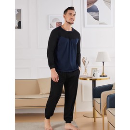 Marvmys Men's Pyjamas Sets Men's Lounge Pants Men's Loungewear Set With Adjustable Drawstrings And Pocket Breathable & Comfortable Pajamas For Man Nightwear Loungewear C-Navy Blue L