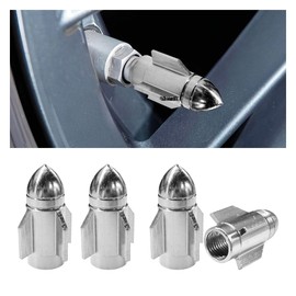 4PCS Rocket Shape Car Tire Valve Stem Caps, Aluminum Alloy Car Wheel Valve Stem Dustproof Cover, Corrosion Resistant Tire Air Cap for Car, Truck, SUV, Bike, Motorcycle (Silver)