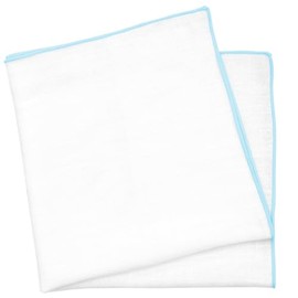 BELLUNO White Pocket Square with Embroidered Pastel Blue Edge