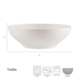 Mikasa Trellis White Bone China Lightweight Chip Resistant Vegetable Serving Bowl, White