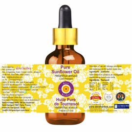 Deve Herbes Pure Sunflower Oil (Helianthus annuus) with Glass Dropper Cold Pressed 5ml (0.16 oz)