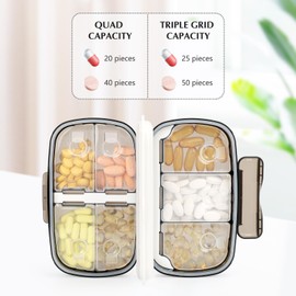 FYY Travel Pill Organiser, 8 Compartments Portable Daily Pill Case Pill Box, Pill Box, Morning Evening, Pill Box, Foldable, Portable, Large for Storing Vitamins, Black