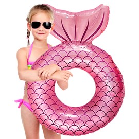 Mermaid Swimming Ring for Children, Pink Water Mermaid Swimming Ring Inflatable Ring with 70 cm Diameter, Pool Inflatable Swimming Ring for Girls, Swimming Pool, Water, Outdoor Toy, Party Accessories
