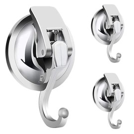 Suction Cup Hooks, Extra Strong Vacuum, Pack of 3 Suction Hooks, Silver Suction Cup Hooks, No Drilling, Towel Hooks, Suction Cups, Hooks, Wall Hooks for Bathroom, Kitchen, Bathroom, Shower, Door,