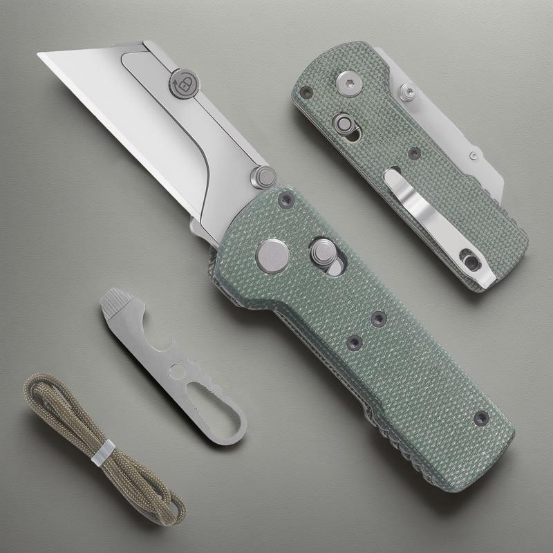 Folding Pocket Utility Knife, Quick Change Box Cutter with Rail