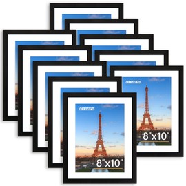 FIXSMITH 8x10 Picture Frame Set of 10, Photo Frame Bulk with HD Plexiglass, Display Pictures 5x7 with Mat or 8x10 Without Mat Multi Picture Frames Collage for Tabletop or Wall Display, Black