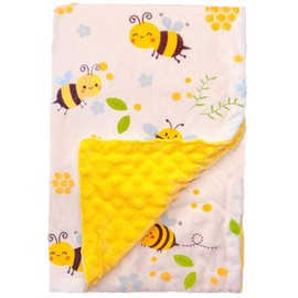 Bee Minky Blanket - Soft Double Layer Plush, Toddler to Newborn, Dotted Backing, Shower Gifts (30 X 40 inches)